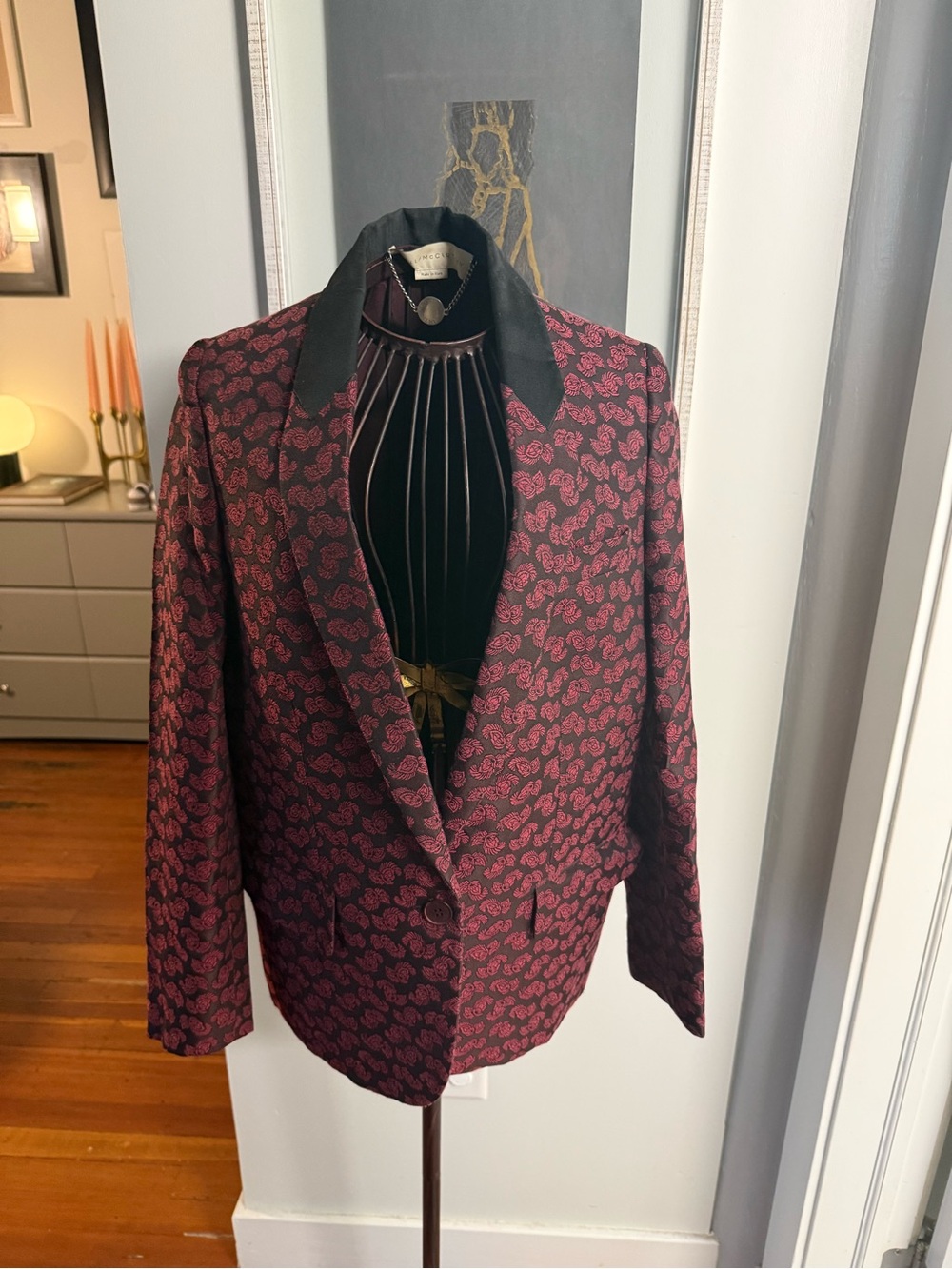 Stella McCartney Burgundy Paisley Blazer with Black Collar